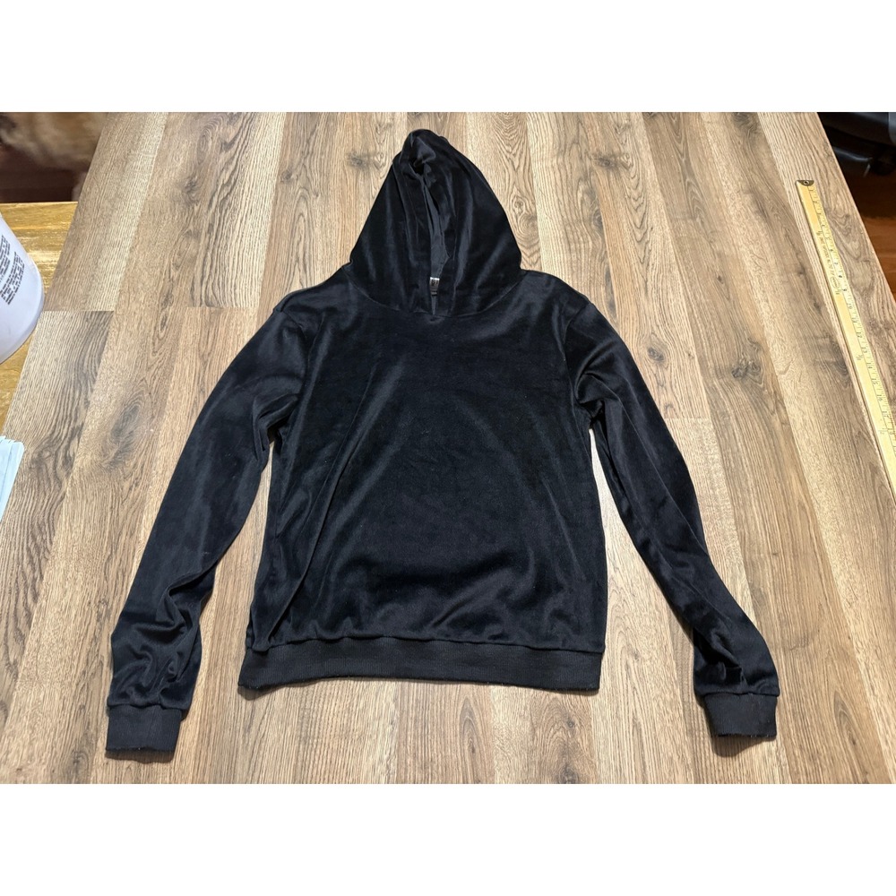 Hot Touch Hoodie Women Size S Black Pullover Velour Long Sleeve Hooded Top